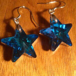 Simulated Blue Quartz Sterling Silver Star Earrings